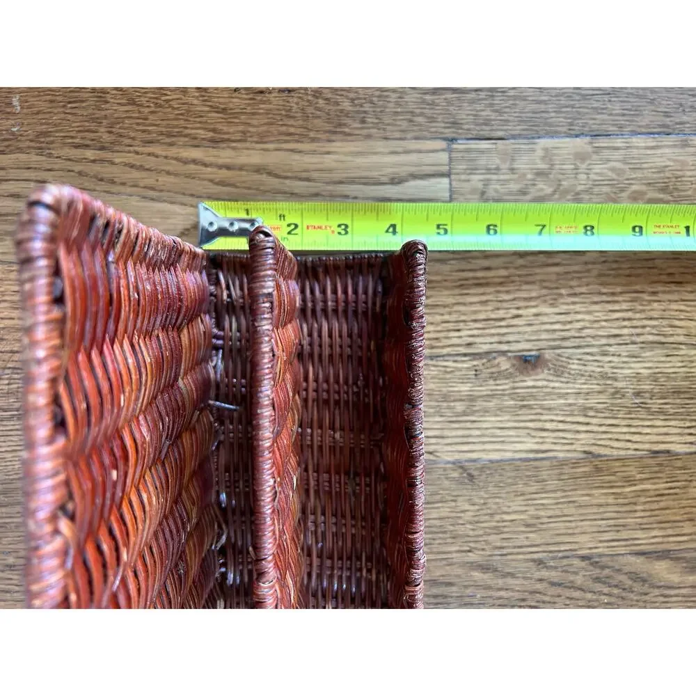 Vintage Woven Wicker Letter Rack | 3-Slot Rattan Mail & Magazine Organizer